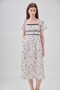Bristol Floral Ribbon Midi Dress In Black