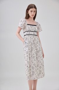 Bristol Floral Ribbon Midi Dress In Black