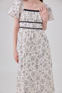 Bristol Floral Ribbon Midi Dress In Black