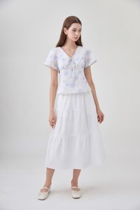 Reina Pastel Floral Ribbon Top In Soft Blue