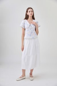 Reina Pastel Floral Ribbon Top In Soft Blue