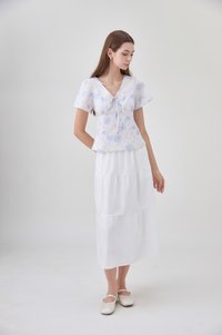 Reina Pastel Floral Ribbon Top In Soft Blue