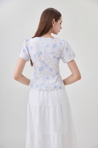 Reina Pastel Floral Ribbon Top In Soft Blue