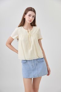 Belen Ribbon Textured Top In Butter Yellow