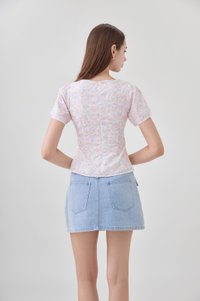 Reina Pastel Floral Ribbon Top In Soft Pink