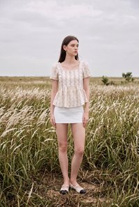 Celina Floral Vine Babydoll Top In Cream