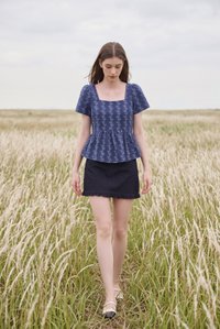 Celina Floral Vine Babydoll Top In Navy