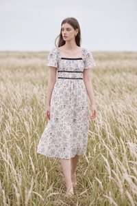 Bristol Floral Ribbon Midi Dress In Black