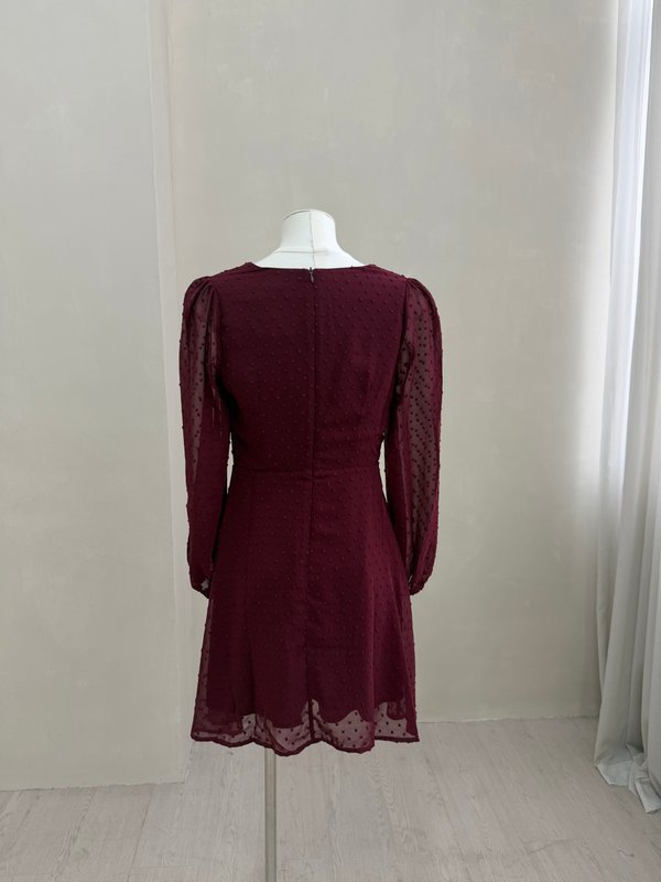 Kathleen Empire Swiss Dot Dress in Wine(XS)