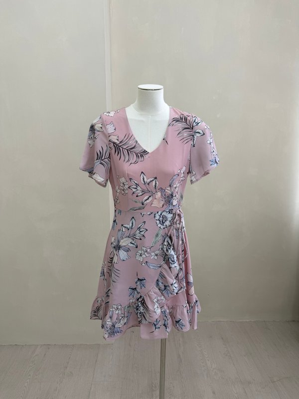 Floral Ruffles Dress in Pink (XS)