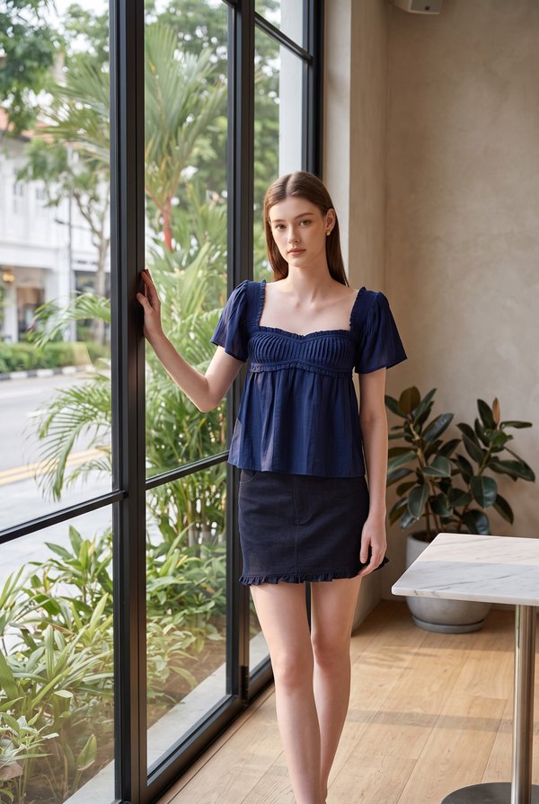 Marlee Textured Pleated Top In Navy