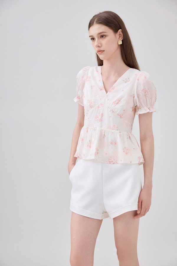Lyanna Embroidered Empire Waist Babydoll Top In Blush