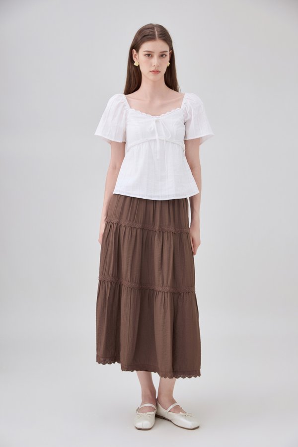 Miranda Pintuck Lace Ribbon Top In White