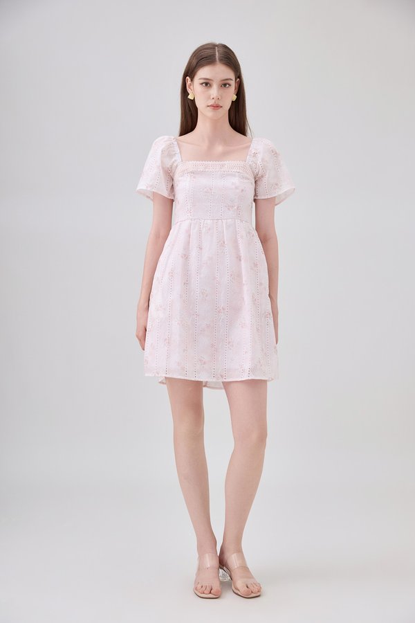 Siena Embroidered Fleur Crochet Dress In Blush Pink