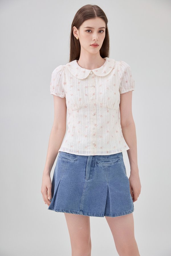 Ensley Pointelle Fleur Peter Pan Top In Cream