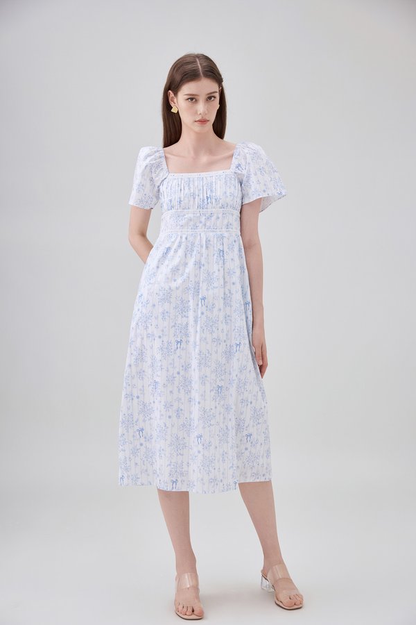Bristol Floral Ribbon Midi Dress In Blue
