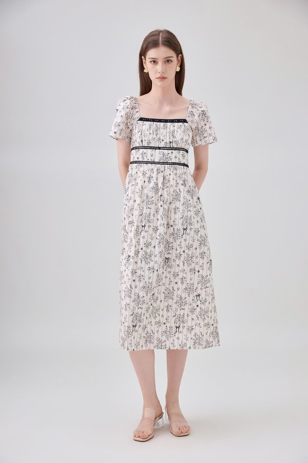 Bristol Floral Ribbon Midi Dress In Black