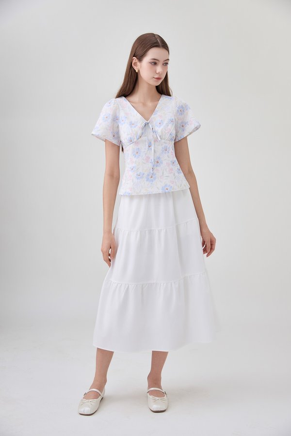 Reina Pastel Floral Ribbon Top In Soft Blue