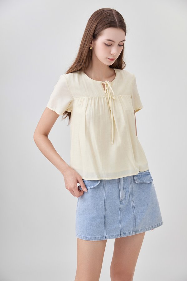 Belen Ribbon Textured Top In Butter Yellow
