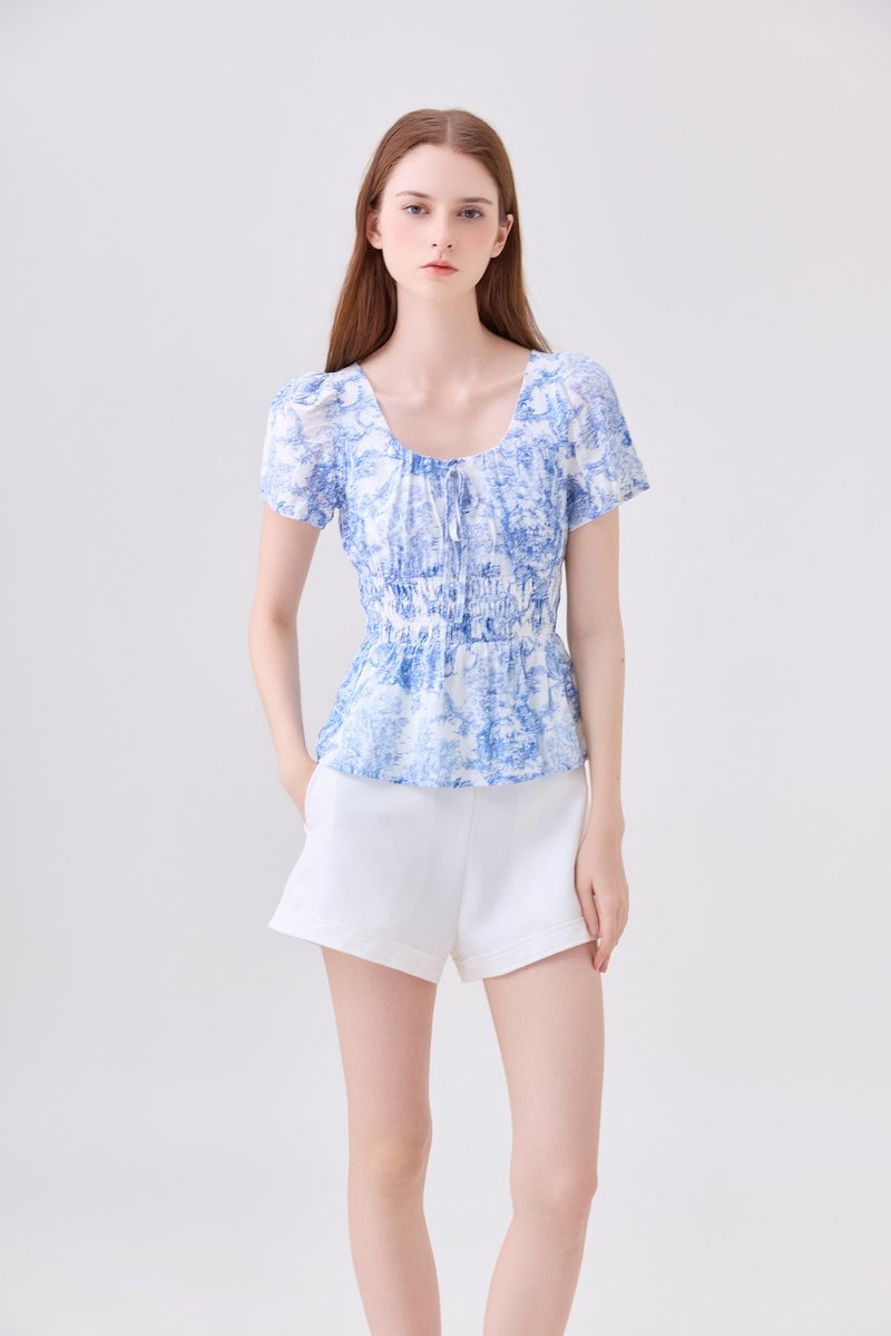 Arisbeth Toile Smocked Waist Ribbon Top
