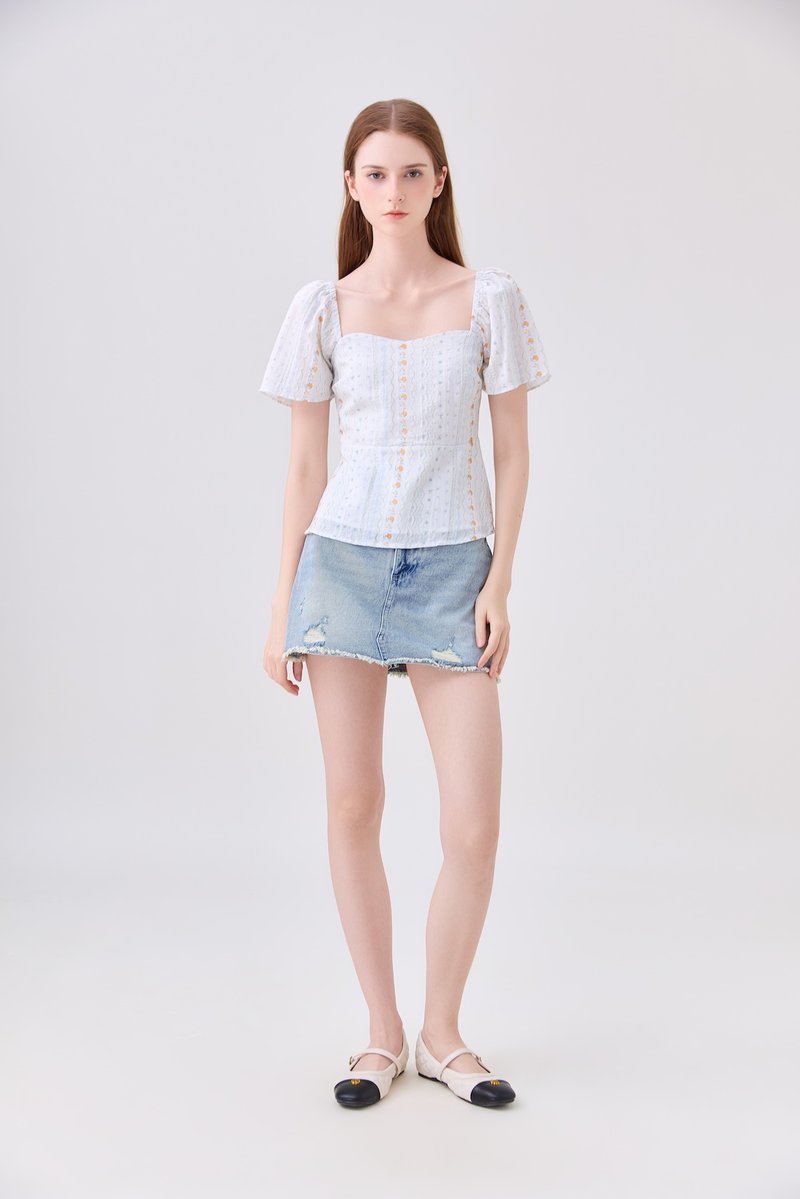 Charleigh Garden Peplum Top In Soft Blue