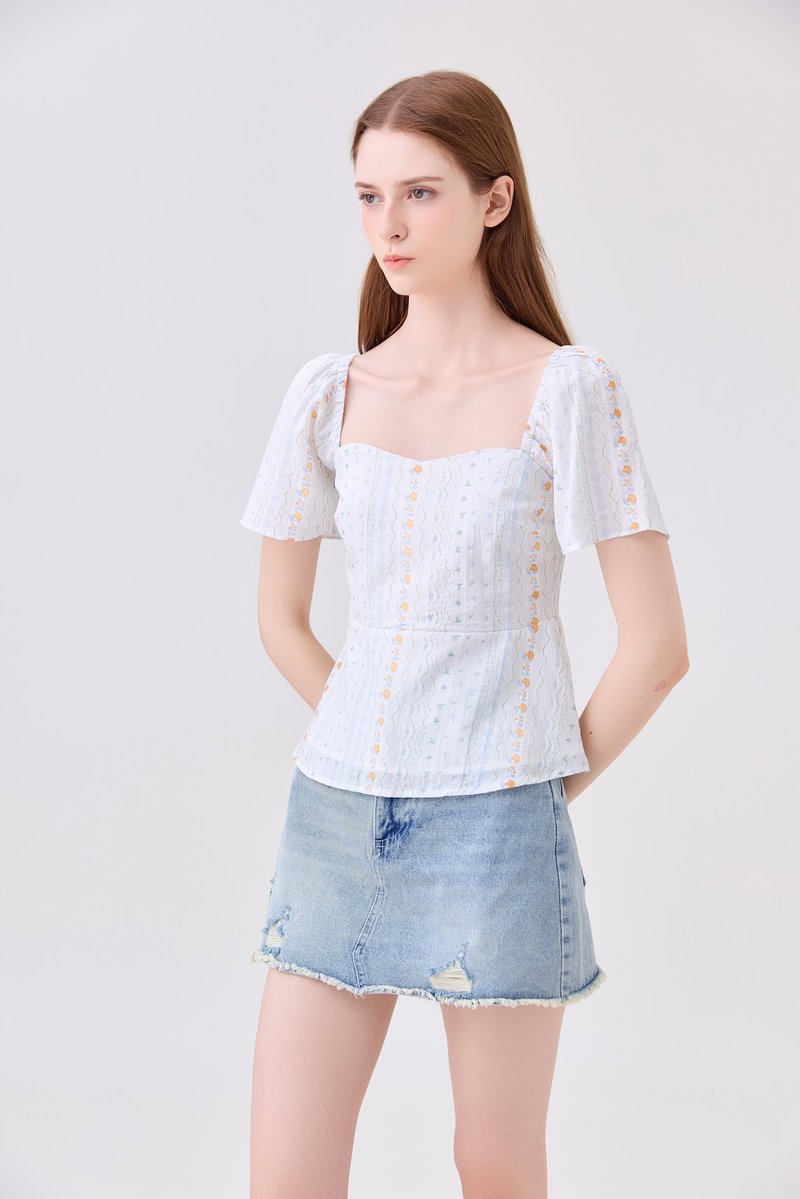 Charleigh Garden Peplum Top In Soft Blue