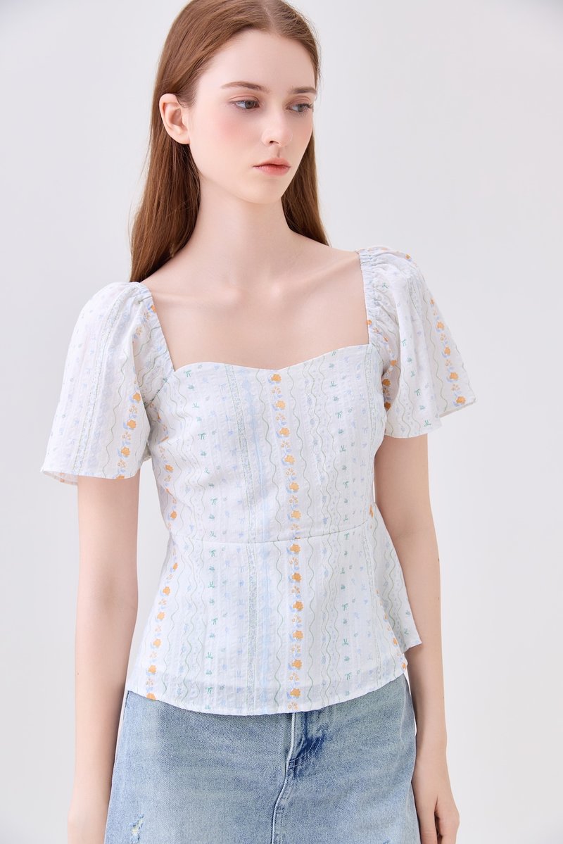 Charleigh Garden Peplum Top In Soft Blue