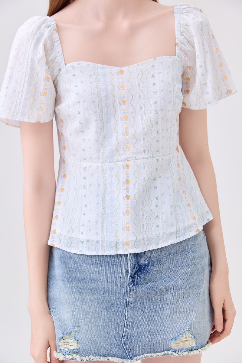 Charleigh Garden Peplum Top In Soft Blue