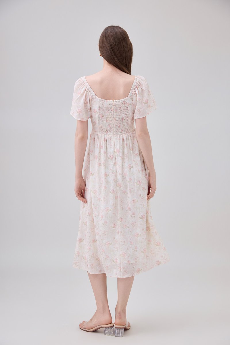 Lettie Ribbon Midi Dress In Blushing Rose