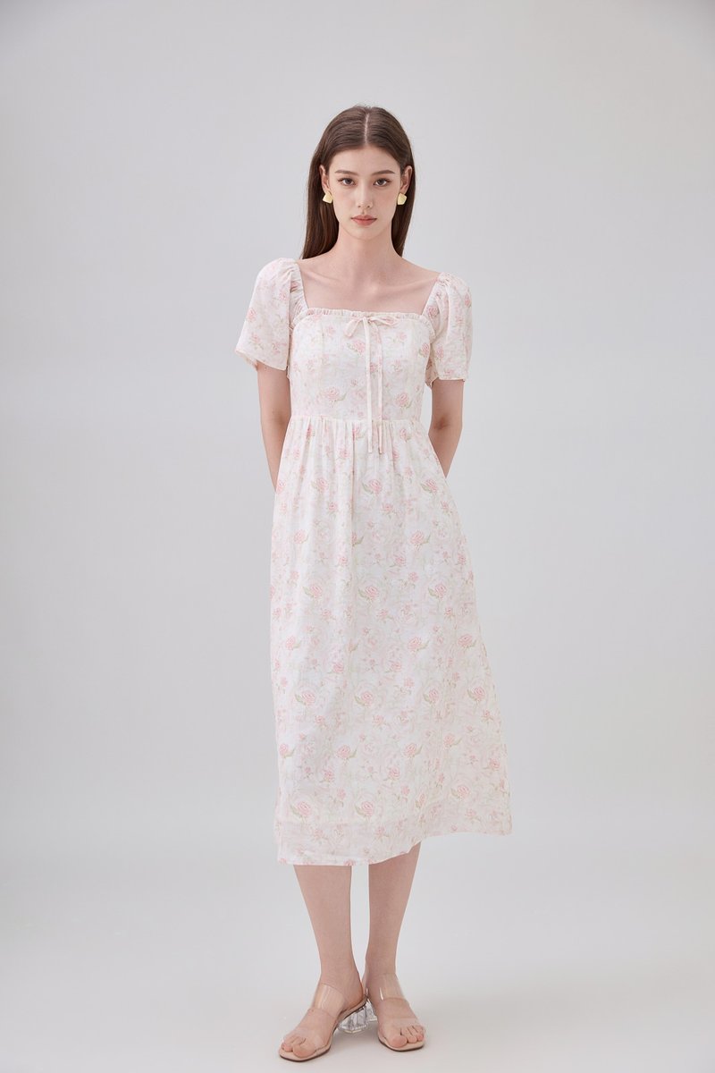 Lettie Ribbon Midi Dress In Blushing Rose