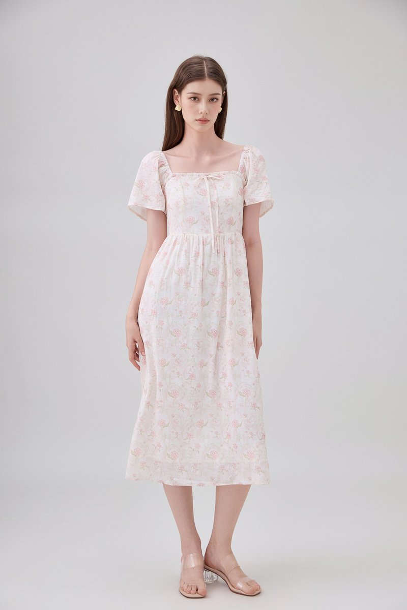 Lettie Ribbon Midi Dress In Blushing Rose