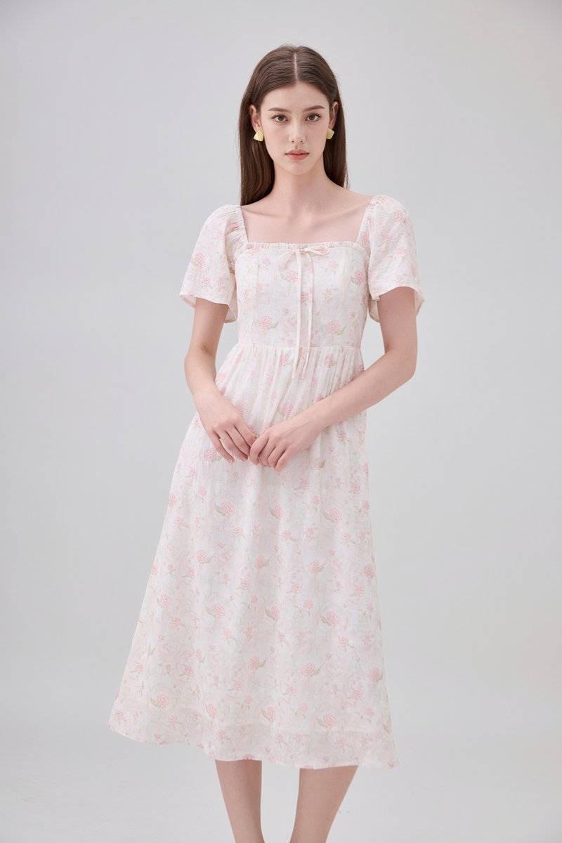 Lettie Ribbon Midi Dress In Blushing Rose