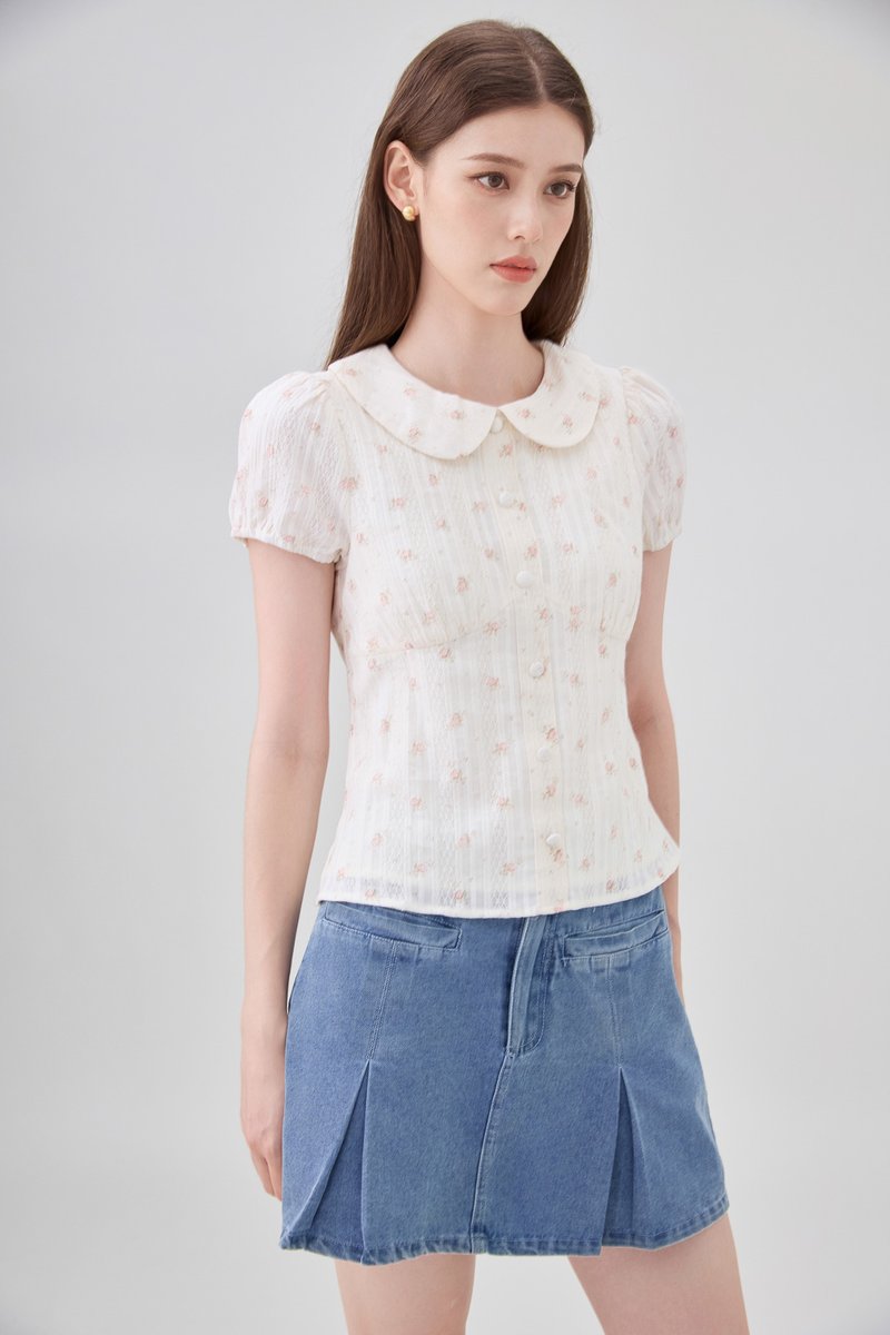 Ensley Pointelle Fleur Peter Pan Top In Cream