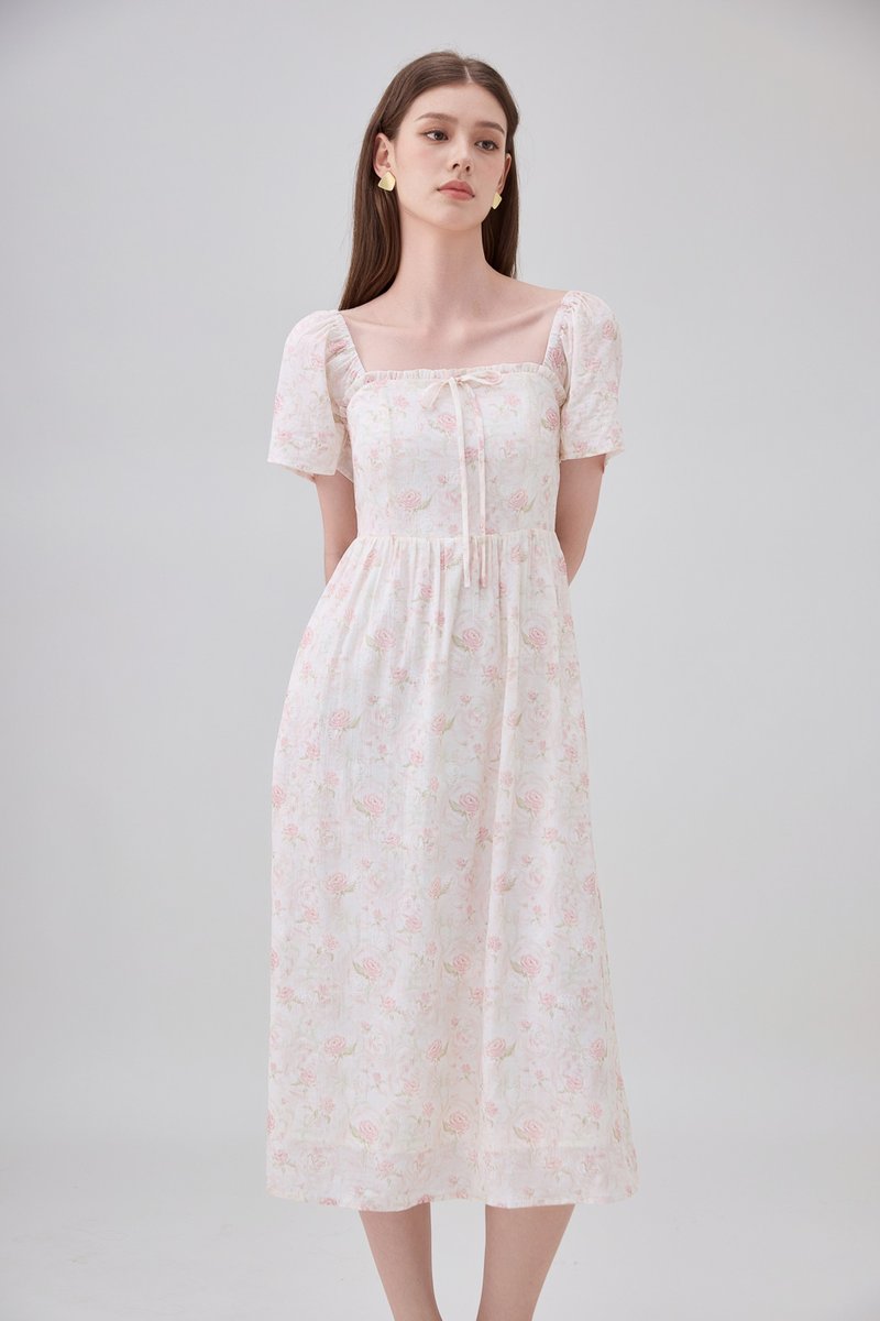 Lettie Ribbon Midi Dress In Blushing Rose