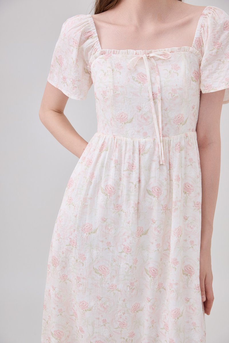 Lettie Ribbon Midi Dress In Blushing Rose