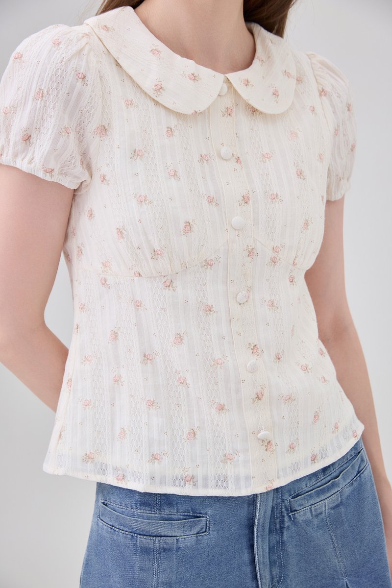 Ensley Pointelle Fleur Peter Pan Top In Cream