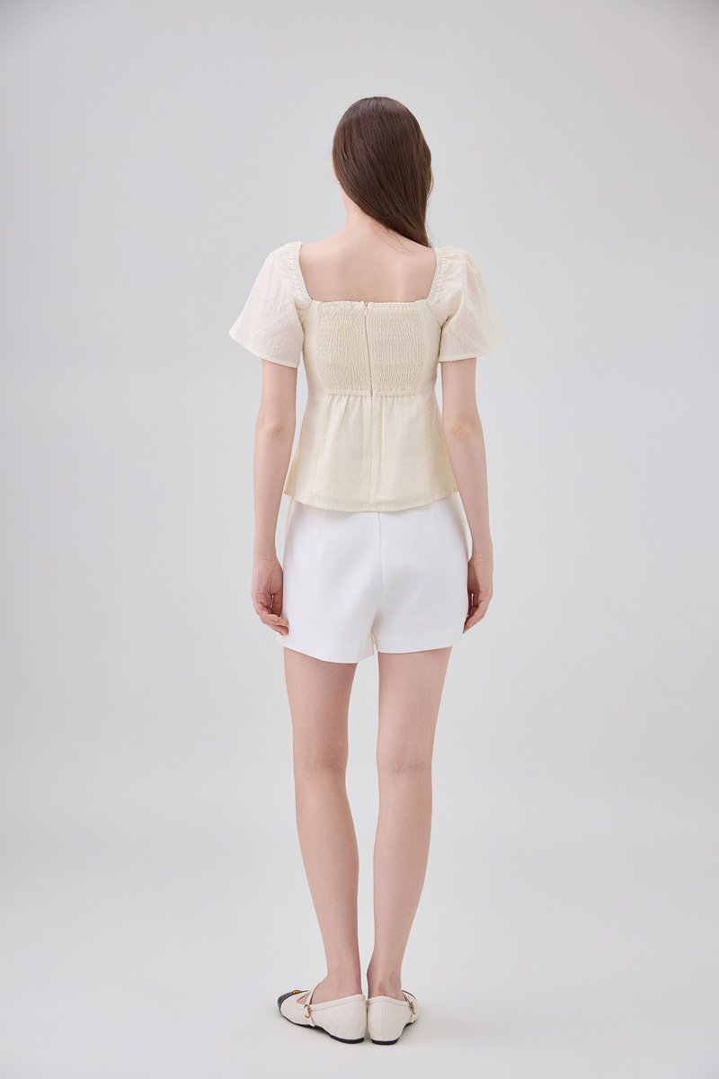 Karsyn Swiss Dot Crochet Ribbon Top In Butter Cream
