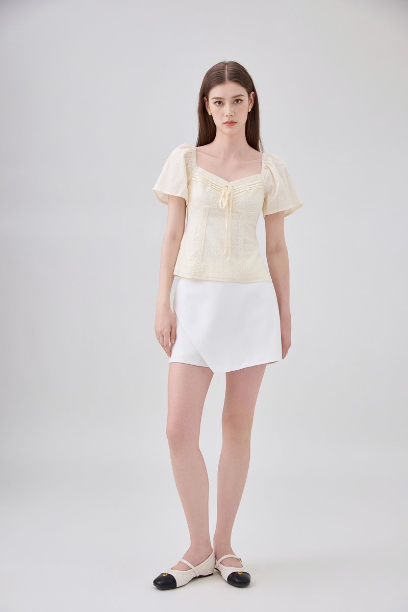 Karsyn Swiss Dot Crochet Ribbon Top In Butter Cream