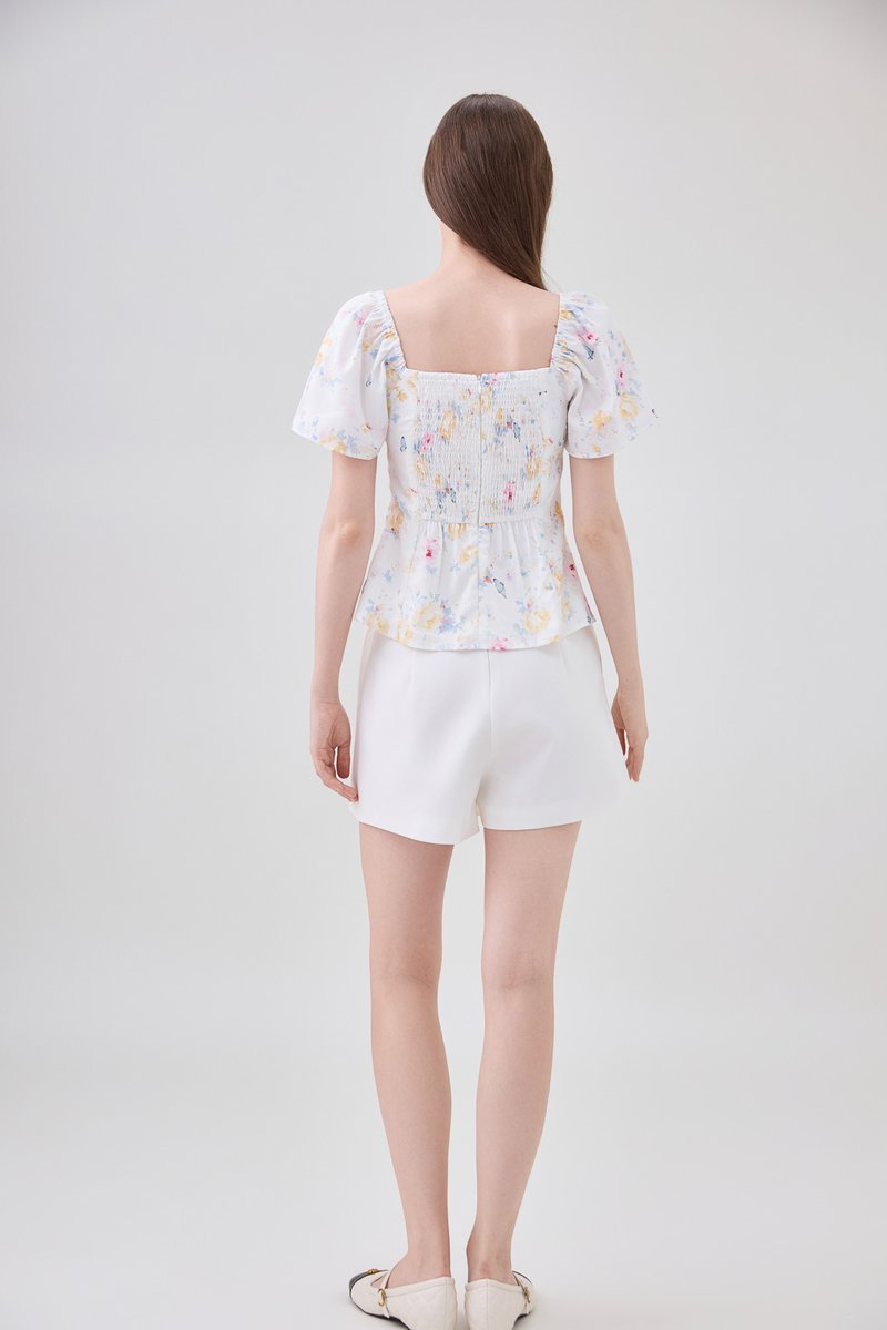 Oakleigh Panelled Sweetheart Floral Top In Watercolour Floral
