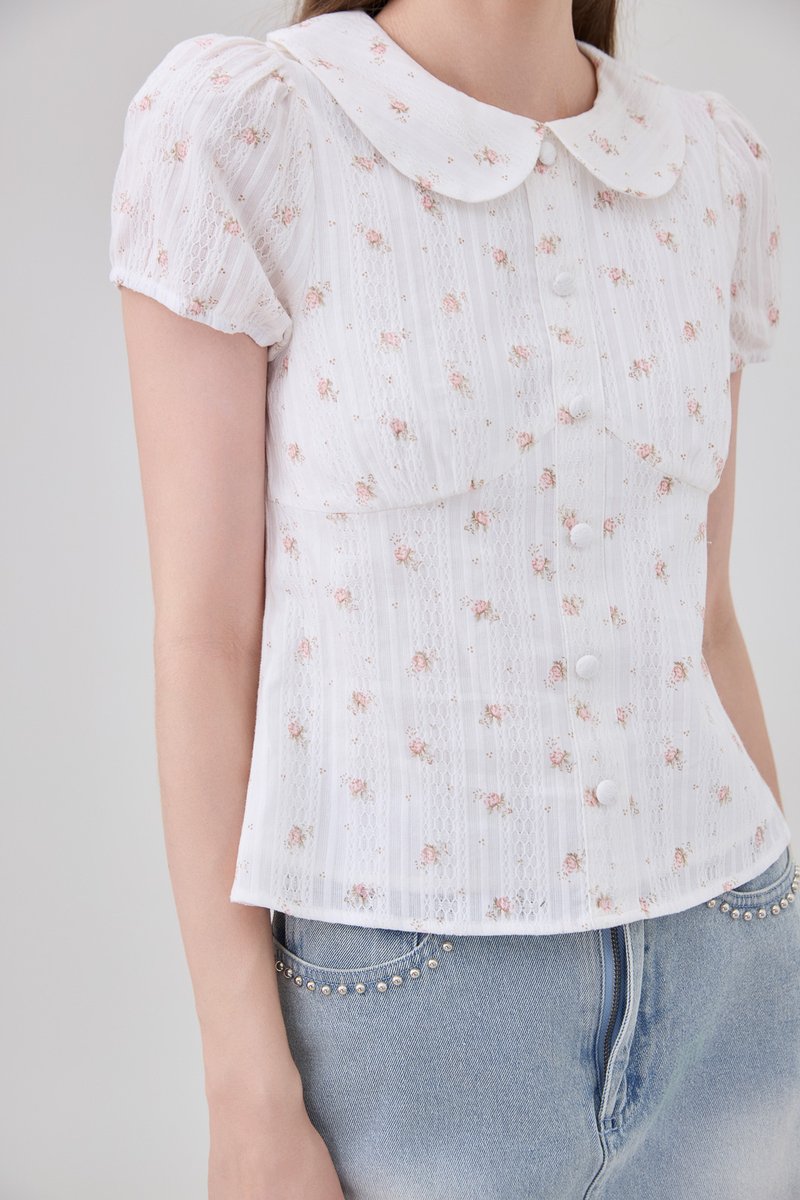 Ensley Pointelle Fleur Peter Pan Top In White