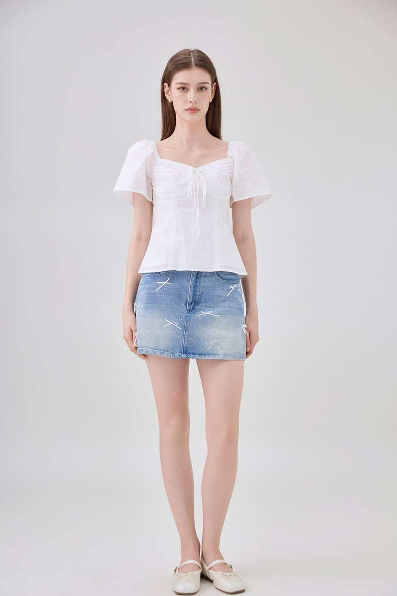 Karsyn Swiss Dot Crochet Ribbon Top In White