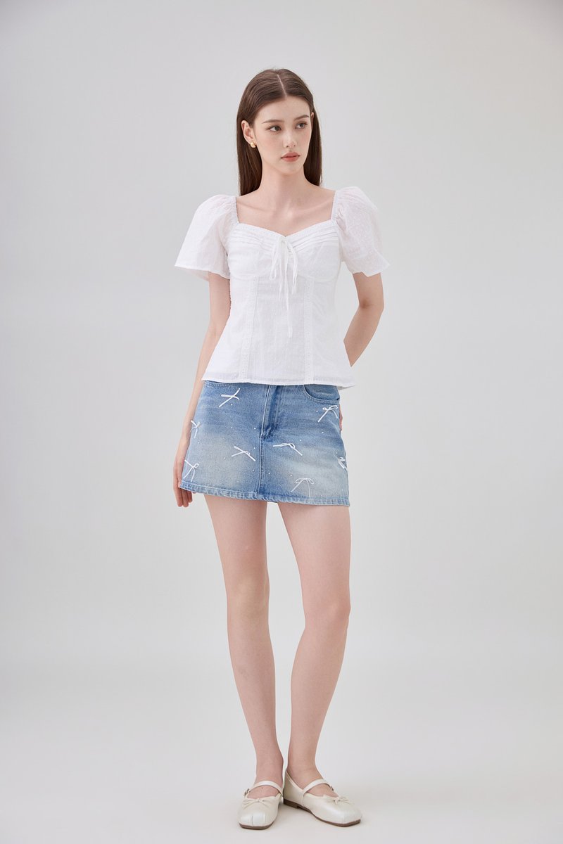 Karsyn Swiss Dot Crochet Ribbon Top In White