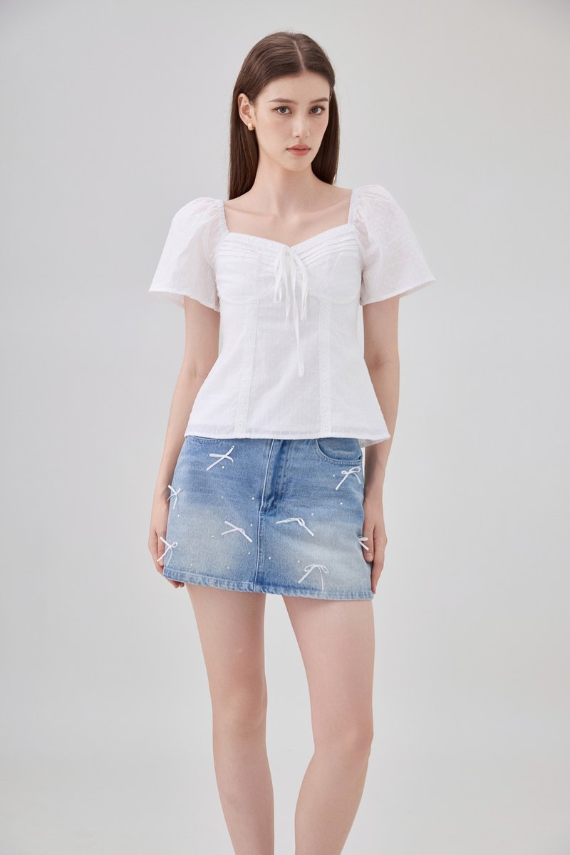 Karsyn Swiss Dot Crochet Ribbon Top In White