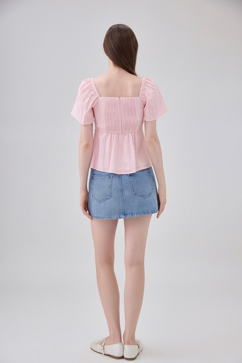 Miranda Pintuck Lace Ribbon Top In Pink