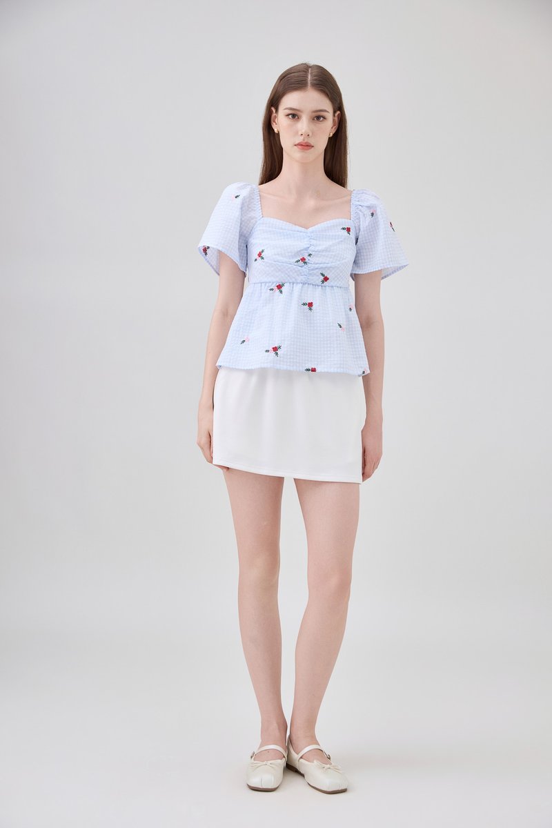 Galilea Gingham Ruched Babydoll Top