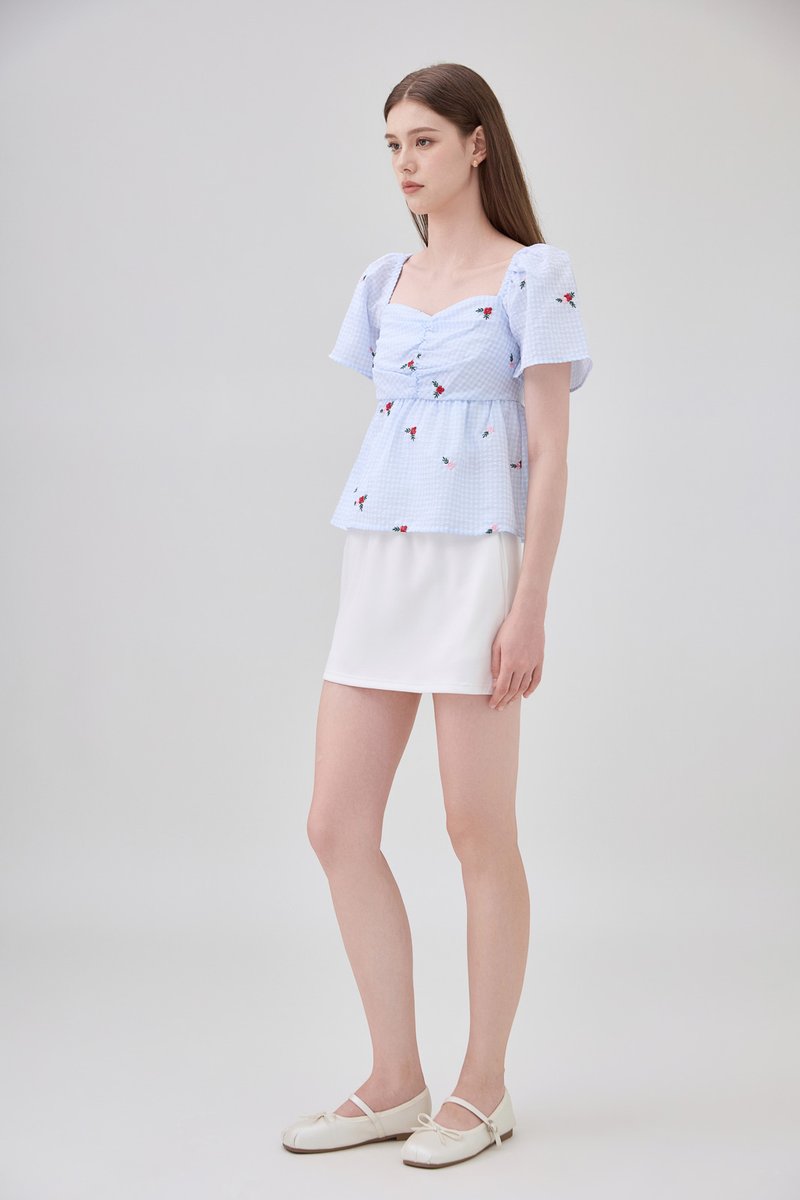 Galilea Gingham Ruched Babydoll Top