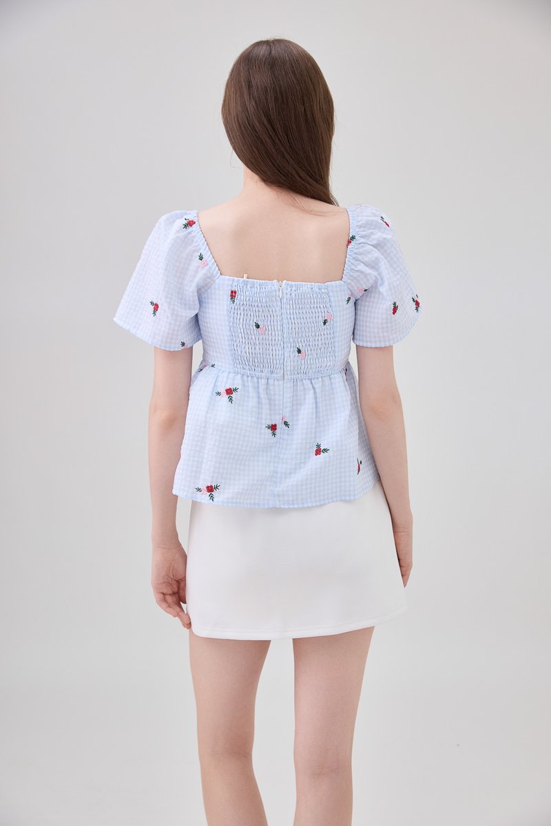 Galilea Gingham Ruched Babydoll Top