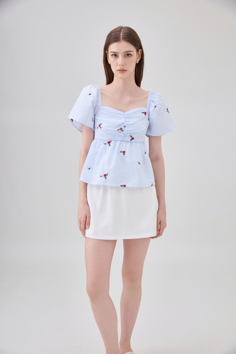 Galilea Gingham Ruched Babydoll Top