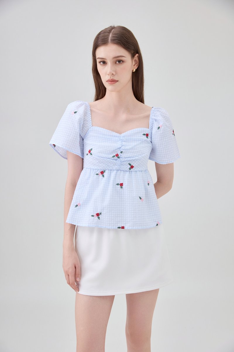 Galilea Gingham Ruched Babydoll Top