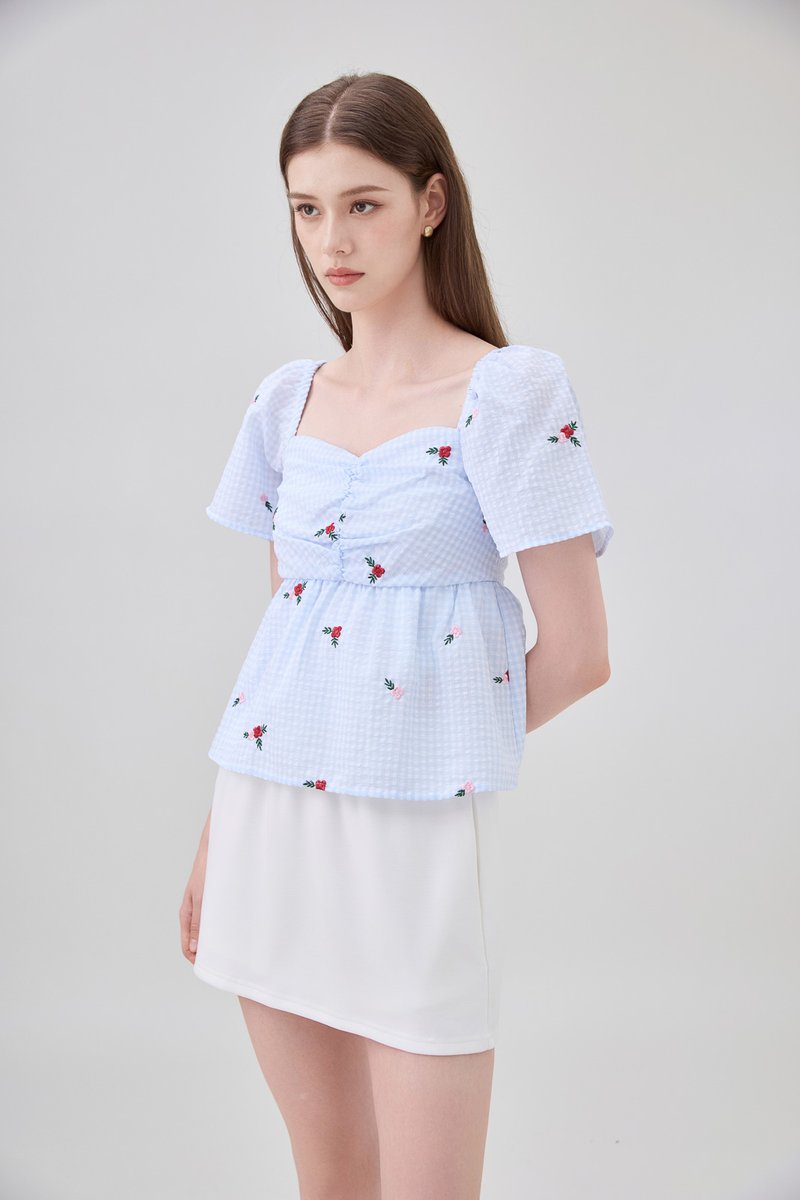 Galilea Gingham Ruched Babydoll Top